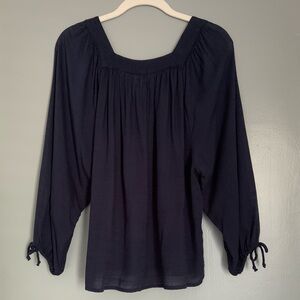 H&M Square Neck 3/4 Blouse & Tie Sleeve Navy S | 2